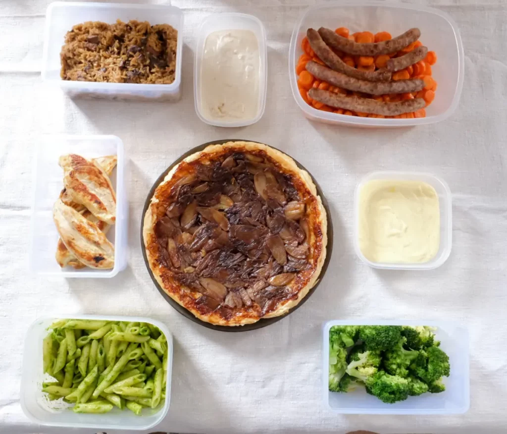 repas de la semaine préparés lors d'une séance de batch cooking
